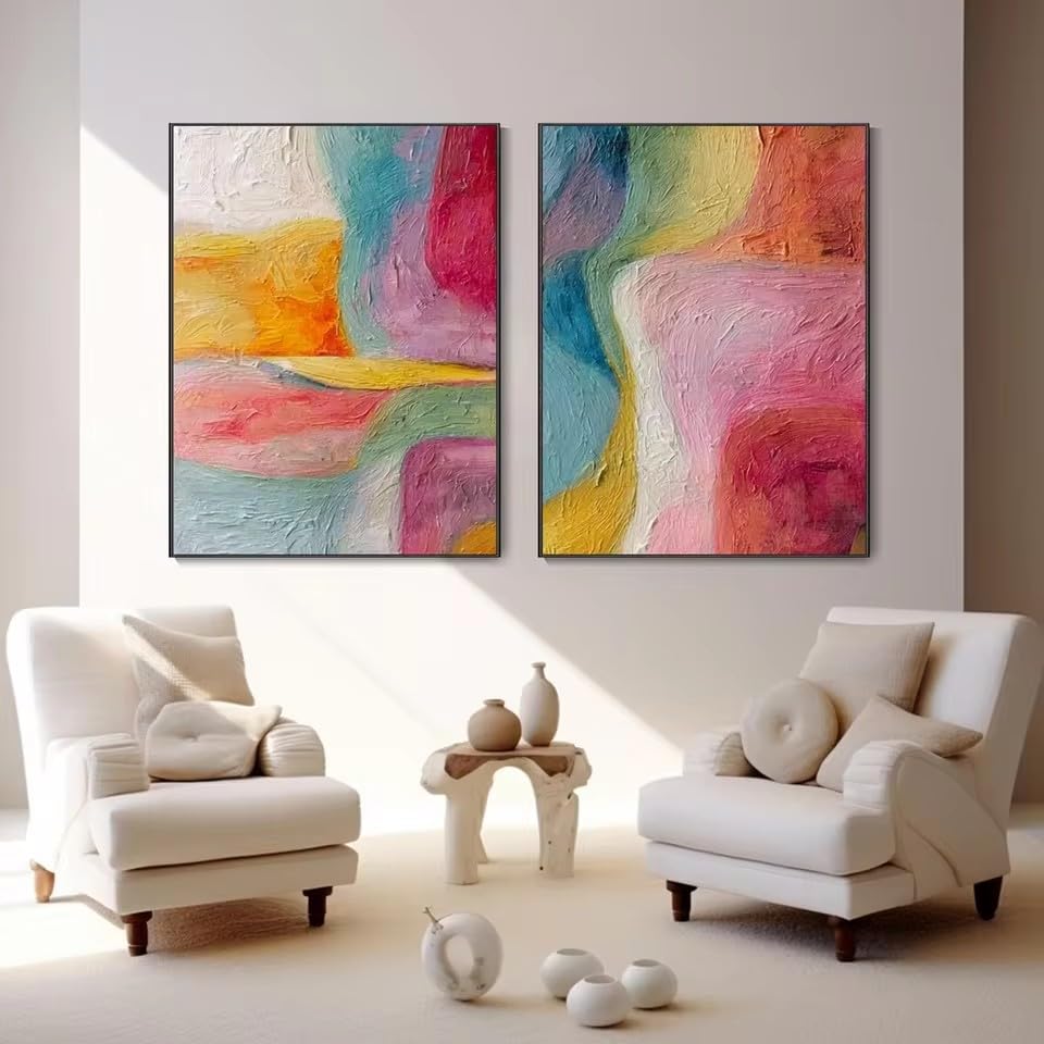 Modernes Wabi-Sabi-Gemälde, abstrakte Naturlandschaft, Boho-Kunst, Wanddekoration (50 x 70 cm x 2 Stück/ungerahmt)