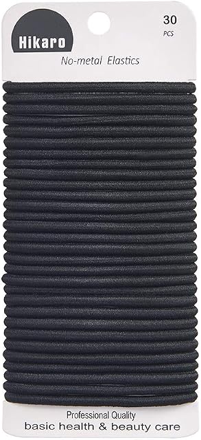 Amazon Brand - HIKARO Women's Hair Elastic Thick Tie, Black, 30 Count (Pack of 1), 4MM for Medium Hair.