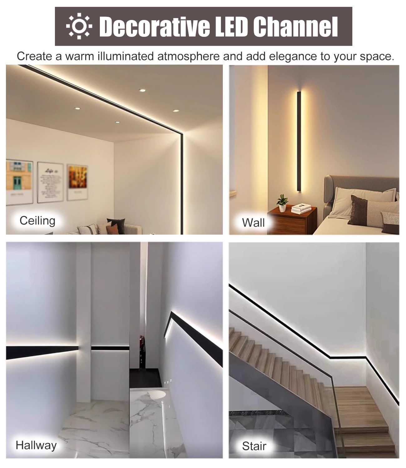 Dimensioni delle modanature per soffitti, Canale di Illuminazione con Modanatura a Corona a LED for pareti a soffitto di Lunghezze Multiple(3.6m (11.8ft))