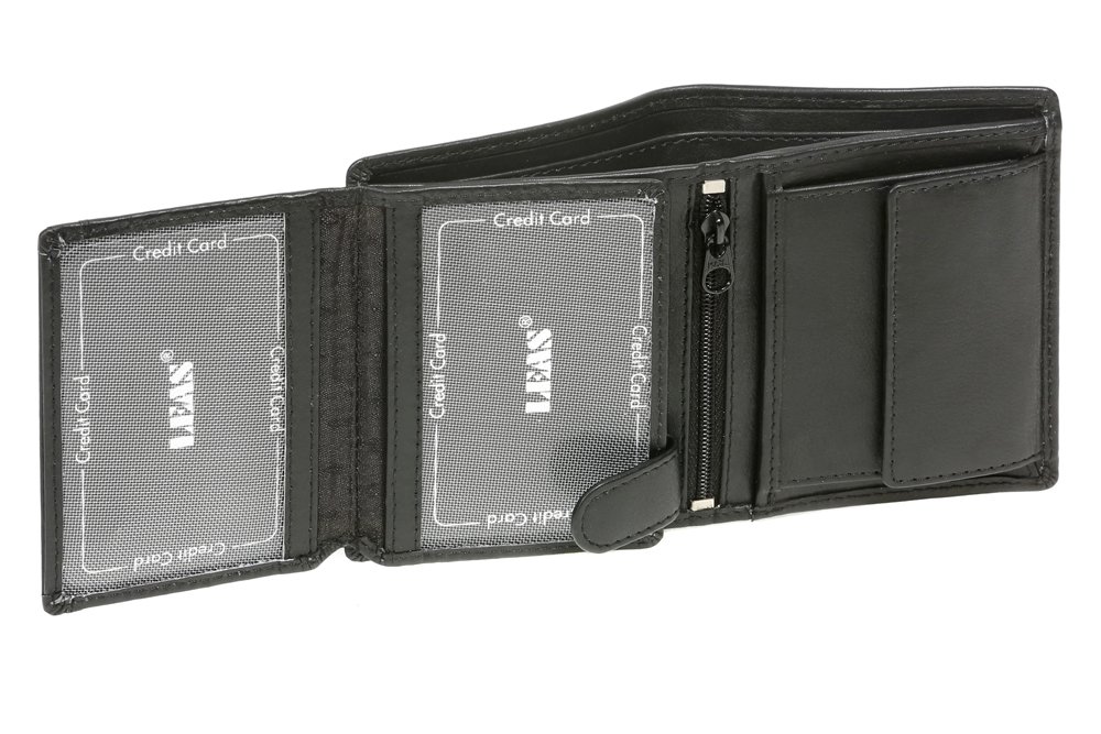 LEAS Portfel RFID Ochrona prywatnych informacji mały portfel z blokadą RFID dla mężczyzn portfel damski, prawdziwa skóra, czarna mini edycja '', Czarny (Black), 10,5x8,5cm, Niskie