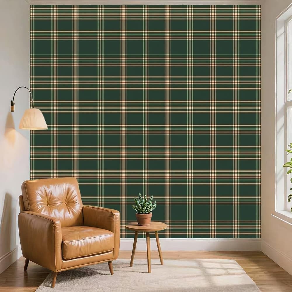 Carta da parati 300x210 cm Classico Motivo Tartan Scozzese Fotomurali in TNT Murale alla moda Decorazione da Muro Verde Poster Gigante Design Carta per pareti Camera da Letto