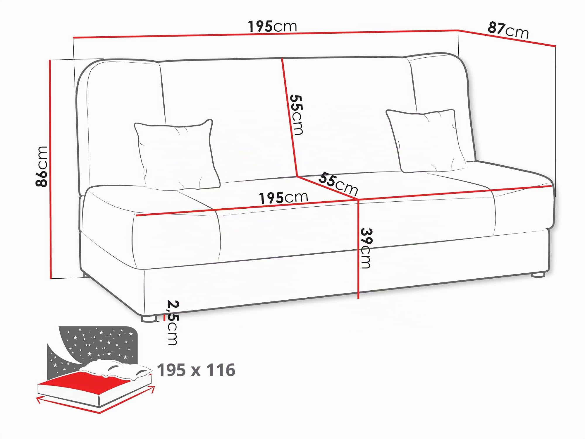 Mirjan24 Schlafsofa Jonas Style, Sofa mit Bettkasten und Schlaffunktion, Bettsofa, Schlafcouch, Microfaser, Couch vom Hersteller, Wohnlandschaft (Alova 04 + Alova 46)