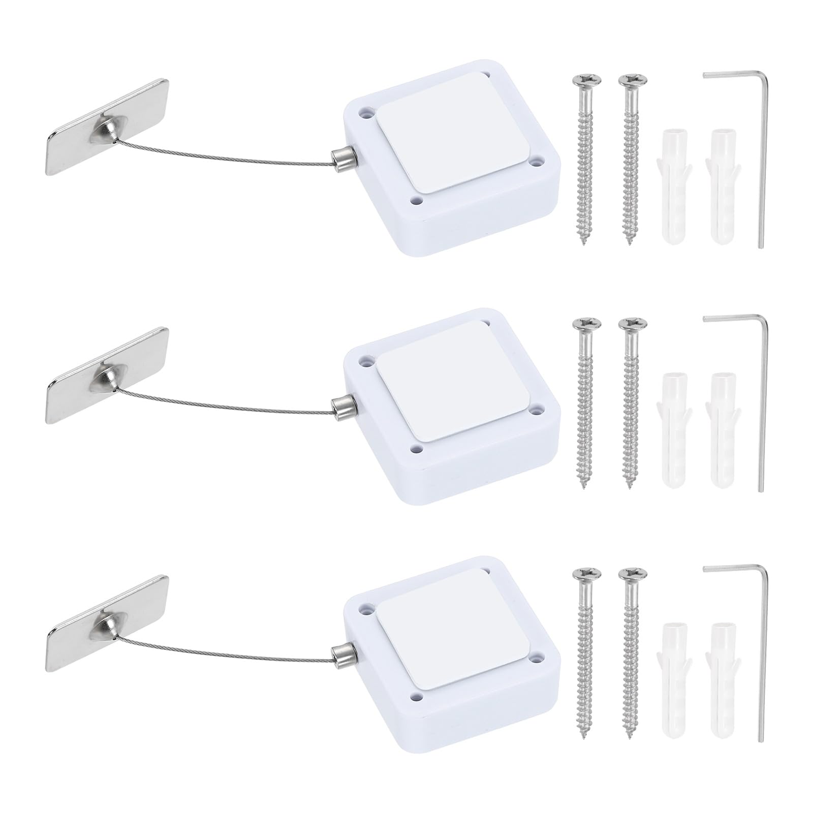 PATIKIL Retractable Remote Control Cable Tether (4.9ft /1.5M, White)(3 Pcs) Remote Control Security Lanyard Lock Adjustable Locking Leash with Iron Cap and Screws, Suit for - TVs/Tablets