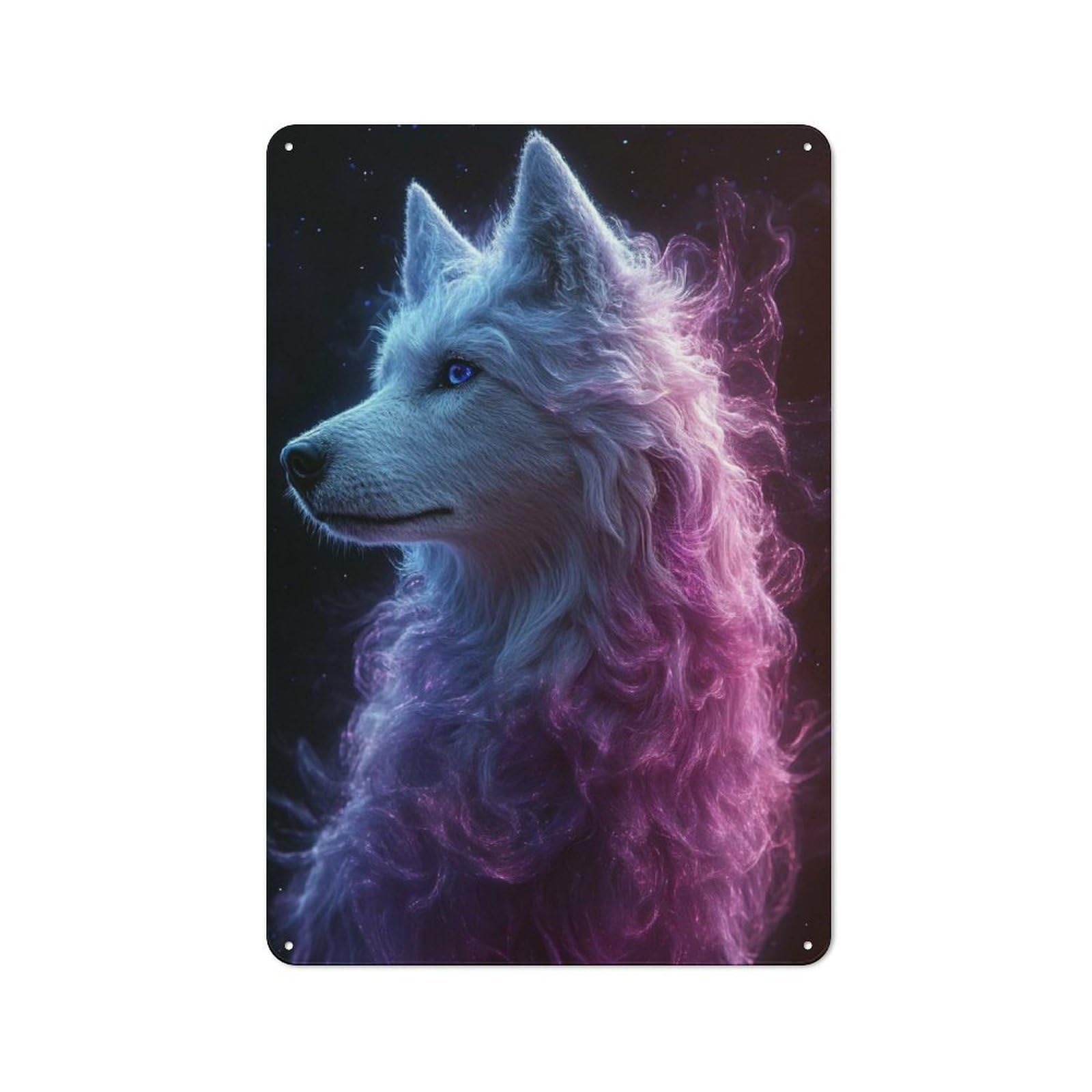 Mystical Wolf Portrait Clean Industrial Metal Wall Decor 30x20cm, Decorative Metal Plaque for Workspace, Cafe, Hallway Or Garage