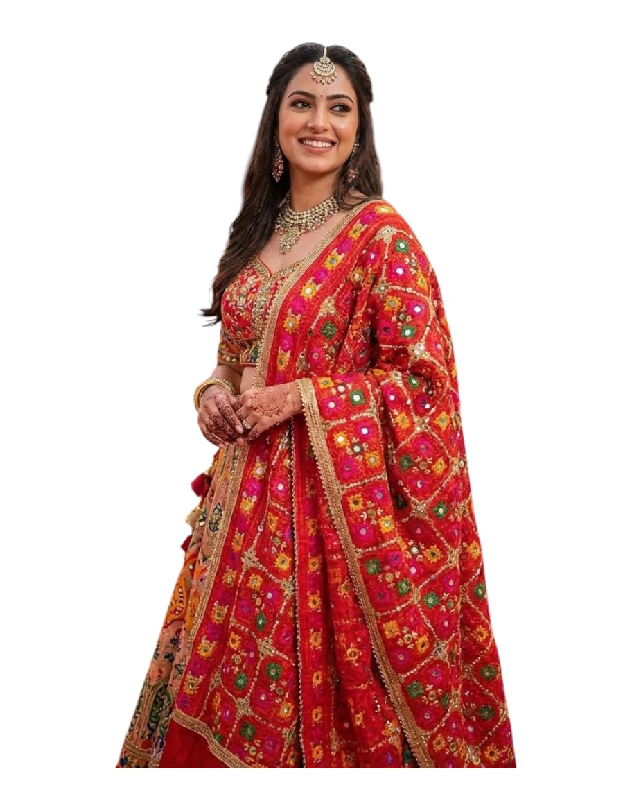Wedding Phulkari Dupatta for Girls and Women, Red, Pack of 1-picture-20