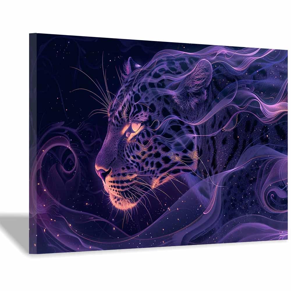 JOSUE Animal Canvas Wall Art For Living Room Abstract Leopard Work House Decoration for Living Room Home Decor Pictures Walls Art(Purple 121)-70x100cm Framed
