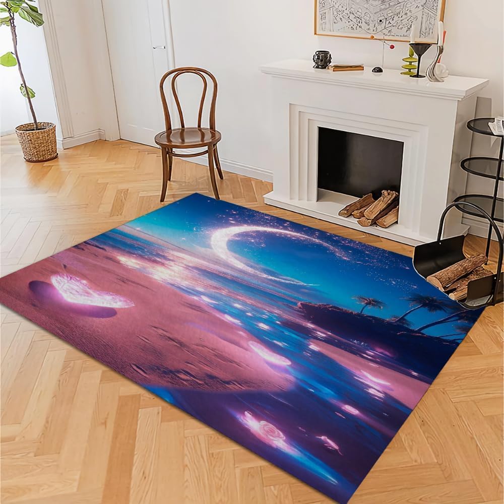 Tapis Paysage De Ciel Étoilé De Lune 3D Motif Chambre À Coucher Salon Chambre Décoration Le Plancher Intérieur Région Tapis Antidérapant 140 X 200 Cm - Nettoyage Facile ，avec Support En-3304604862765
