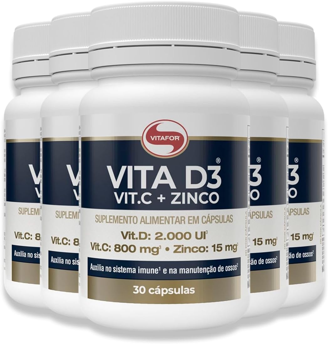 Kit 5 Vita D3 + C + Zinco Vitafor 30 Cápsulas em promoção! Veja a oferta e mais achadinhos de Vitaminas & Suplementos Hoje é o melhor dia para comprar Kit 5 Vita D3 + C + Zinco Vitafor 30 Cápsulas com aquele preço maroto! Promoção! Aproveite a oferta!