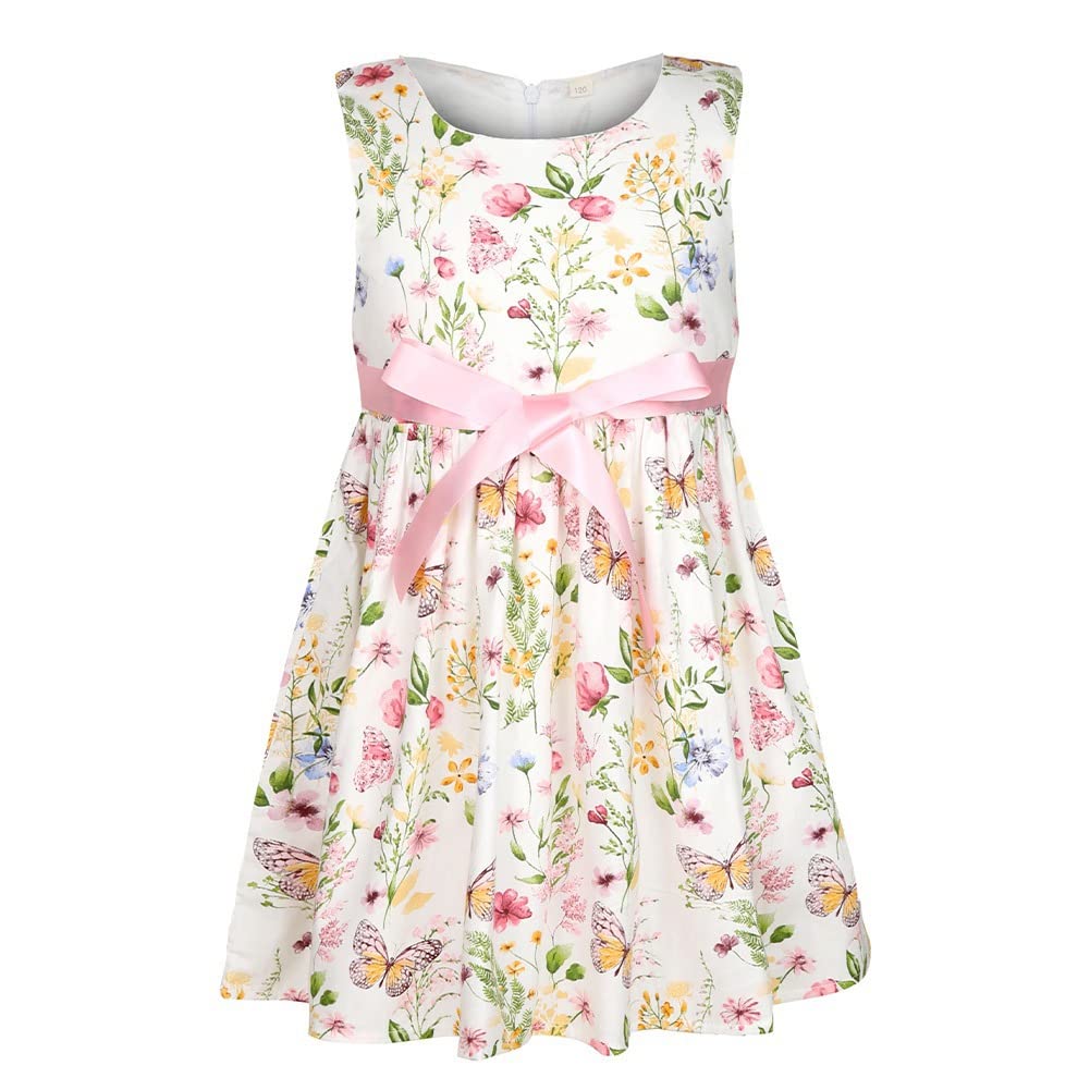SMILING PINKER Niñas Vestidos Sin Mangas Verano Algodón Animal Patrón Vestido para Niños