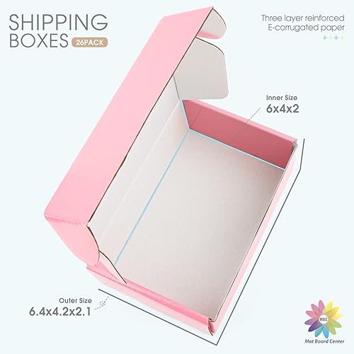 Miniatura 2 de MBC MAT BOARD CENTER Mat Board Center, cajas de envío rosadas de 6 x 4 x 2 pulgadas, paquete de 26 cajas pequeñas de cartón corrugado para pequeñas