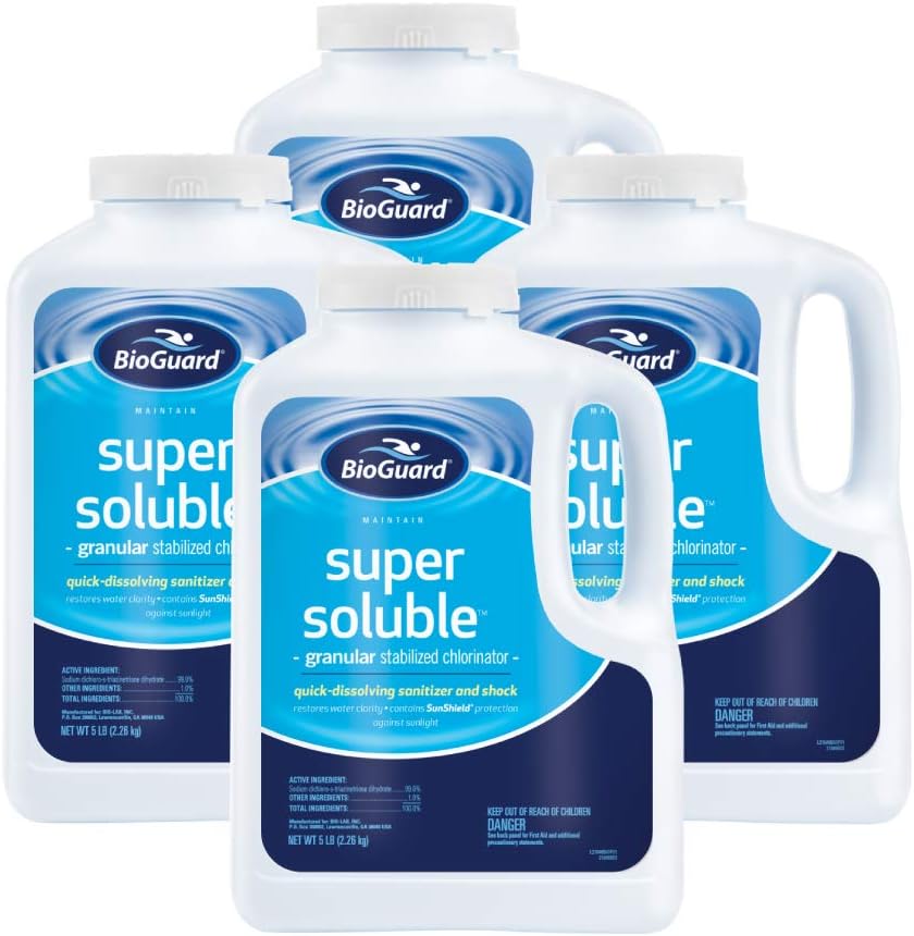 BioGuard Super Soluble Chlorine, 5 lb, Pack of 2, Granular Stabilized Chlorinator, Quick-Dissolving, Restores Water Clarity & Contains Sunshield Protection