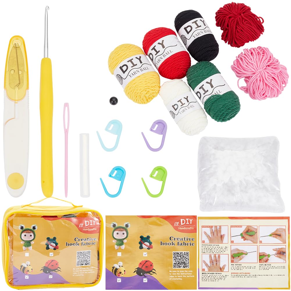 SUNNYCLUE Animal Complete Crochet Kit Cute Crocheting Kit Honeybee Ladybugs Lucky Starter Step-by-Step Video Tutorials Learn to Stitch 3D Knitting Crochet Amigurumi Kits for Adult Starters Beginners
