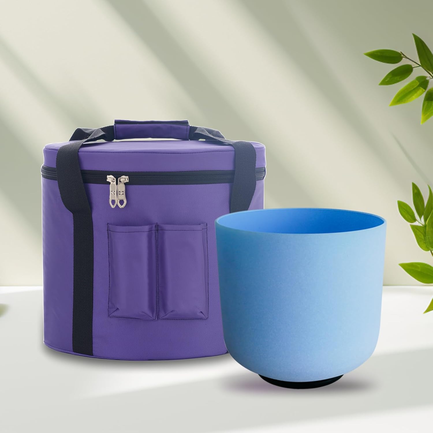 KVKA 8" G 432hz Blue Crystal Singing Bowl G Note Throat Chakra with Heavy Duty Carrying Case Suede Striker