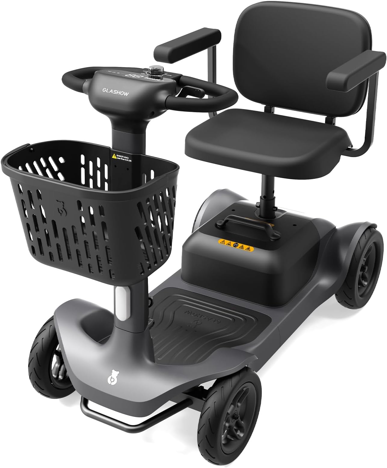 Glashow S1 Mobility Scooter for Adults, 4-Wheel Mobility Scooter - 25 Miles Range, 6 mph, Smart Safety Features, Good Legroom, Rotating Swivel Seat, Headlight, Basket, Charger Included
