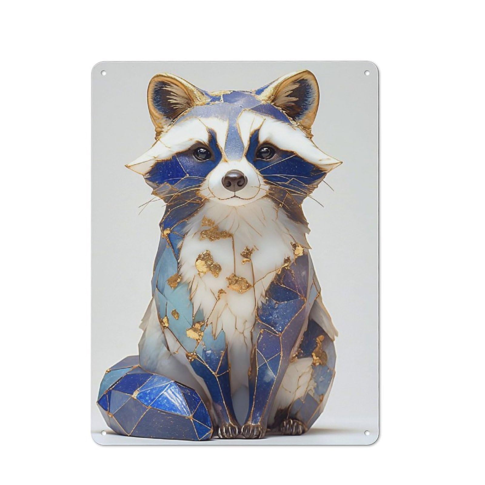 Junmoney Style-5 Geometric Raccoon Sculpture With Gold Accents Cottage Style Metal Wall Decor 40X30cm, Tin Wall Plaque For Kitchen, Cottage, Porch Or Garden Room