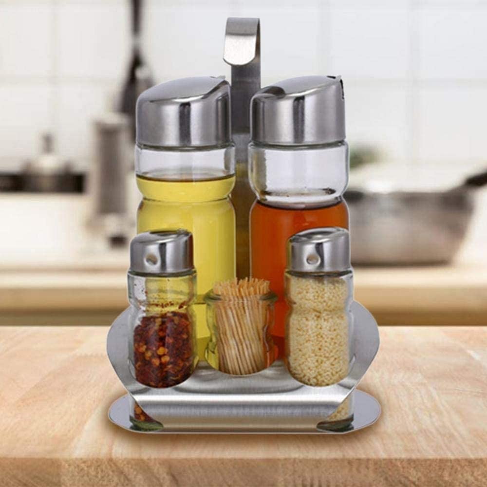Juego de coctelera de Especias de Vidrio de Acero Inoxidable - Salero y pimentero Servidor de condimentos de Aceite - Utensilios de Cocina - 5 Piezas de champiñones