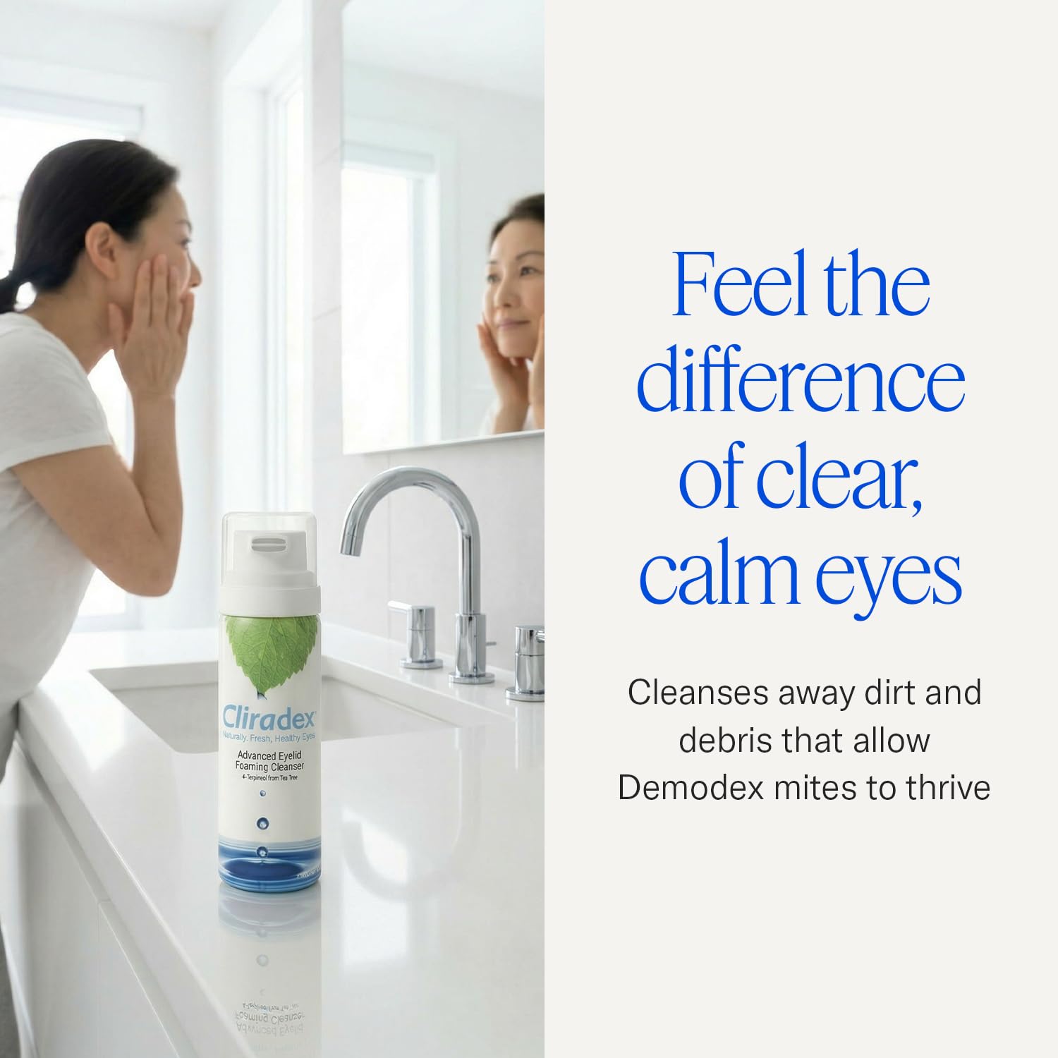 Cliradex Schiuma – Detergente delicato per le palpebre e lavaggio delle ciglia | Detergente viso quotidiano & soluzione sicura per l'igiene degli occhi – 42,5 g formula 4-terpineolo