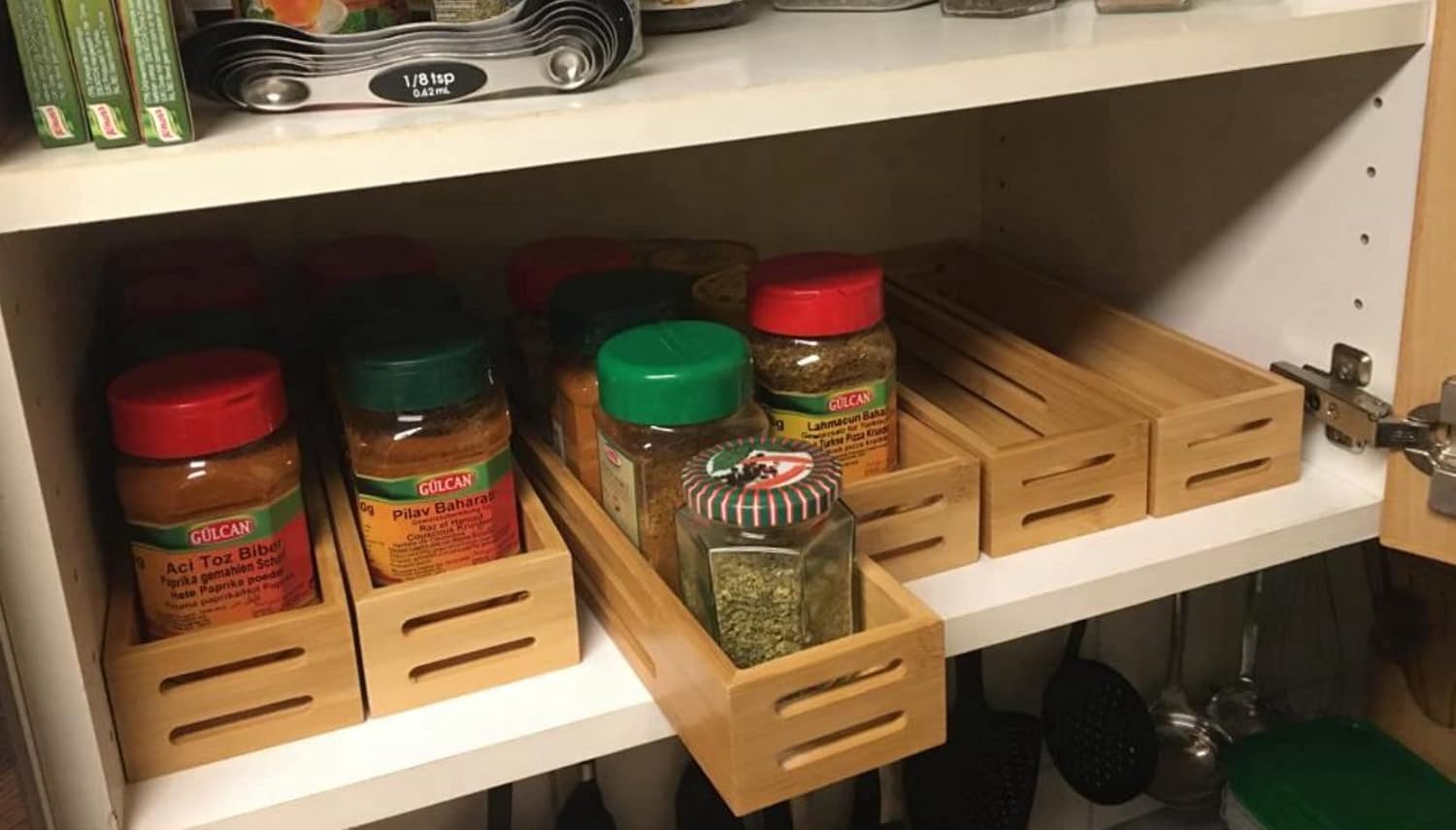 Bambù Porta Spezie Salvaspazio per Cucina, 4 Pezzi Portaspezie da Parete da Appoggio Frigorifero Porta Dell'armadio da Cucina, Autoadesivo o Foratura
