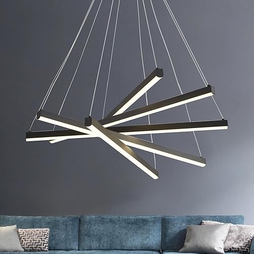 Miniatura 3 de HONGREN Candelabros modernos para comedor, lámpara colgante lineal LED plateada, 7 luces de luz diurna, 6000 K, 23.62 pulgadas, iluminación colgante