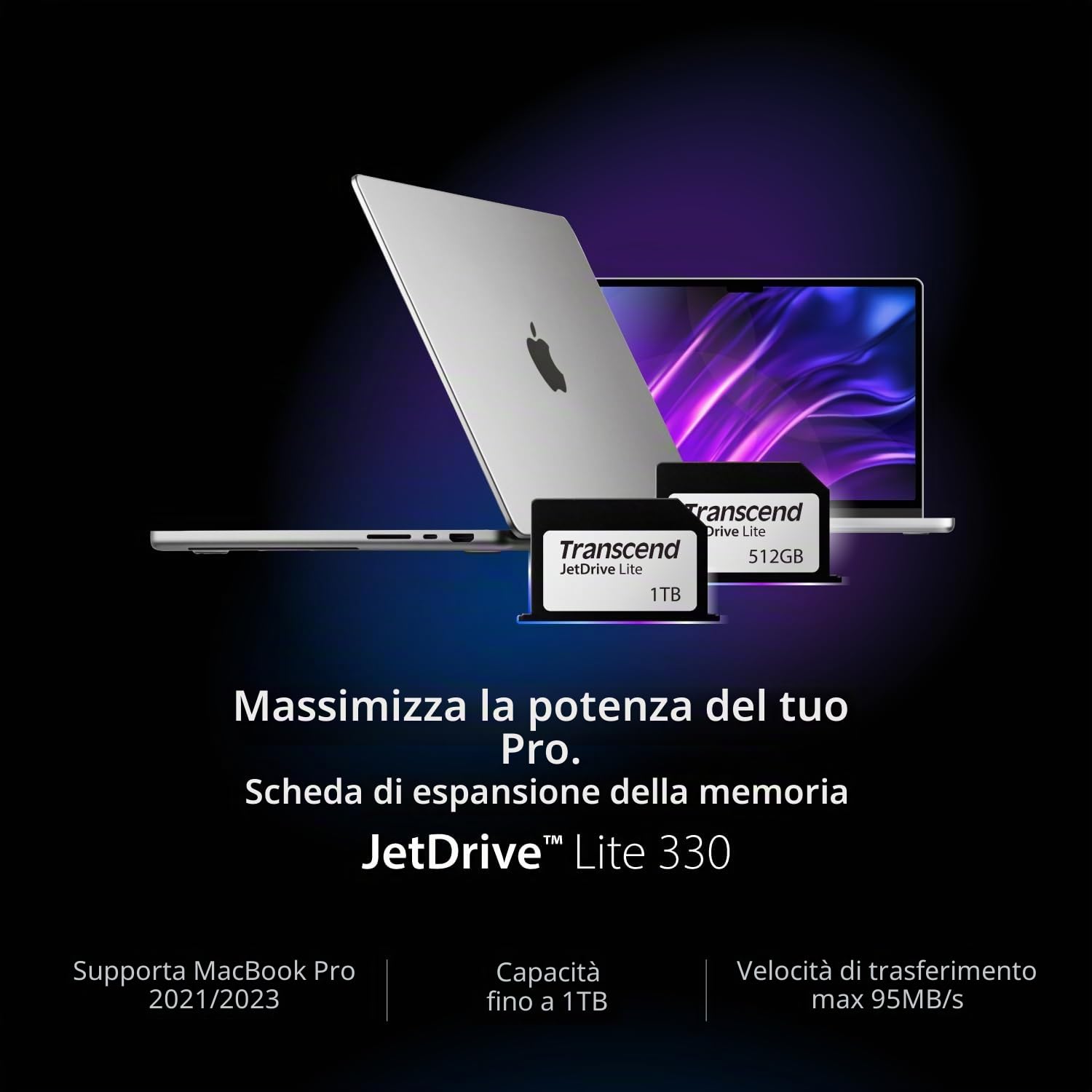 Transcend JDL330 JetDrive Lite 330 da 512 GB, scheda di espansione per MacBook Pro 2021, fino a 95/75 MB/s - TS512GJDL330