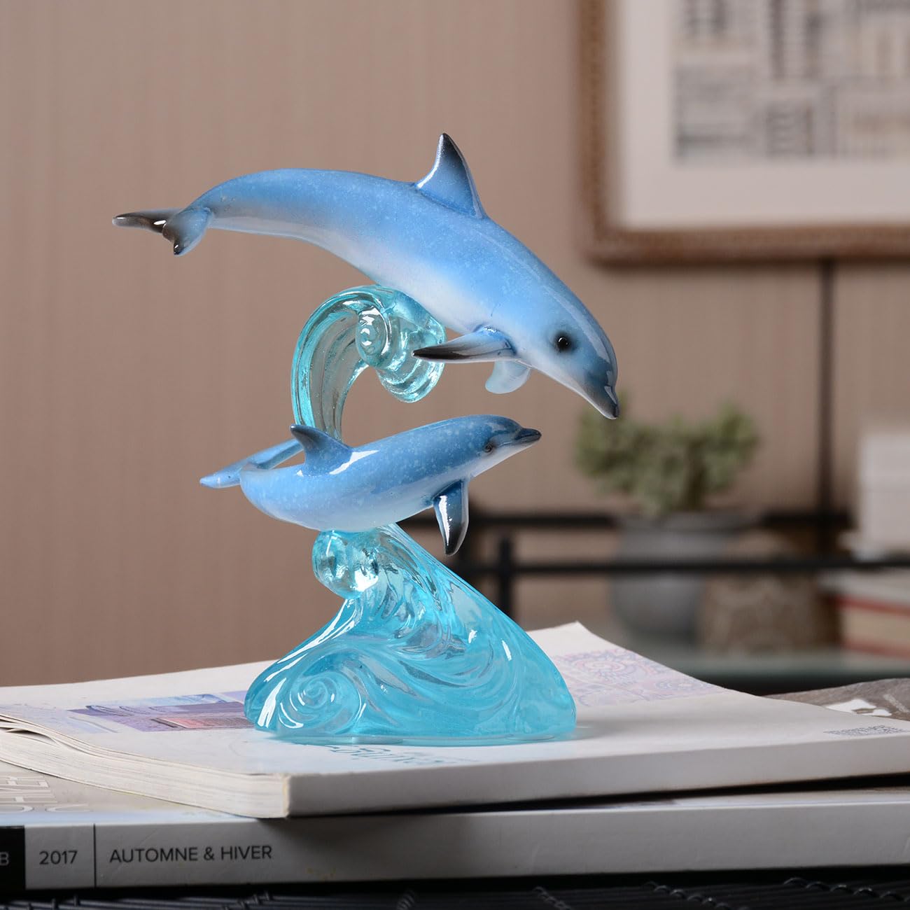 HAUCOZE Scultura Delfino Statua Marino Decorazione Moderna Arte Figurina Feste Regalo per Feste Matrimonio Amanti Amici Resina 15cm
