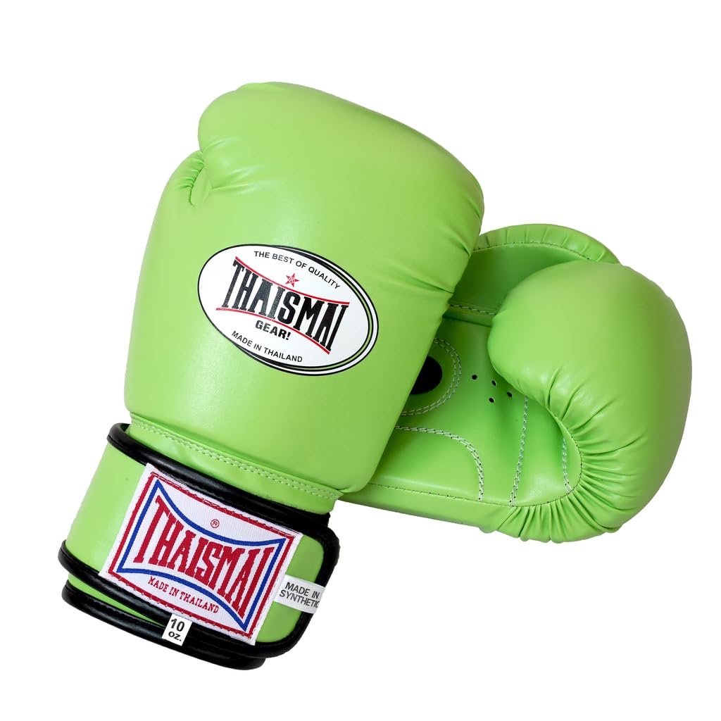 Thaismai Muay Thai Style Vectro Straps Boxing Gloves Polyurethane Synthetic Leather Material Light Green Color (16), XX-Large