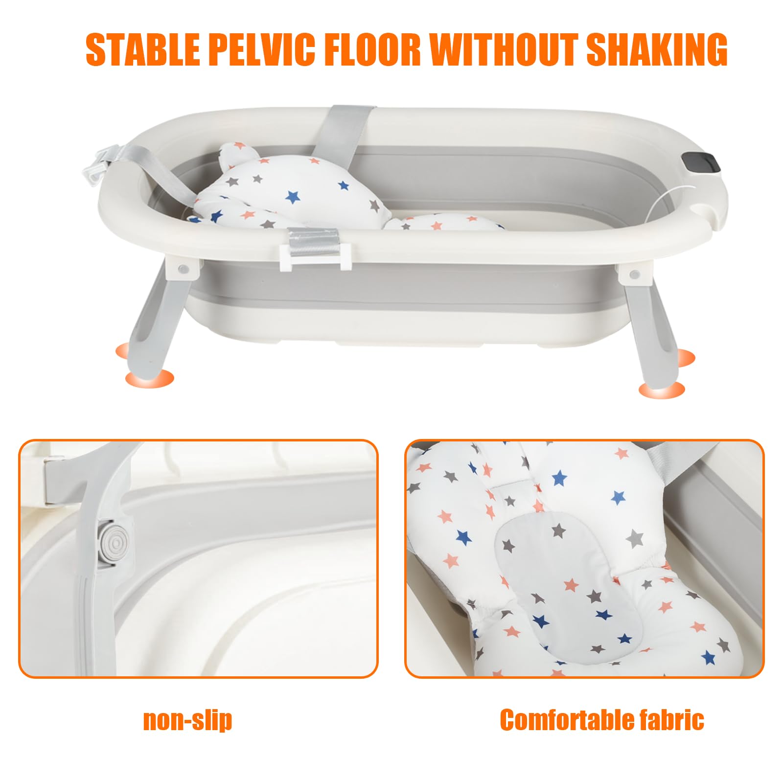 Baby Badewanne Faltbar mit Thermometer & Rutschfestem Badekissen – Tragbare Babybadewanne Ergonomisch, Platzsparend & Sicher – Für Neugeborene bis 3 Jahre, Baby Bathtub-WX44701