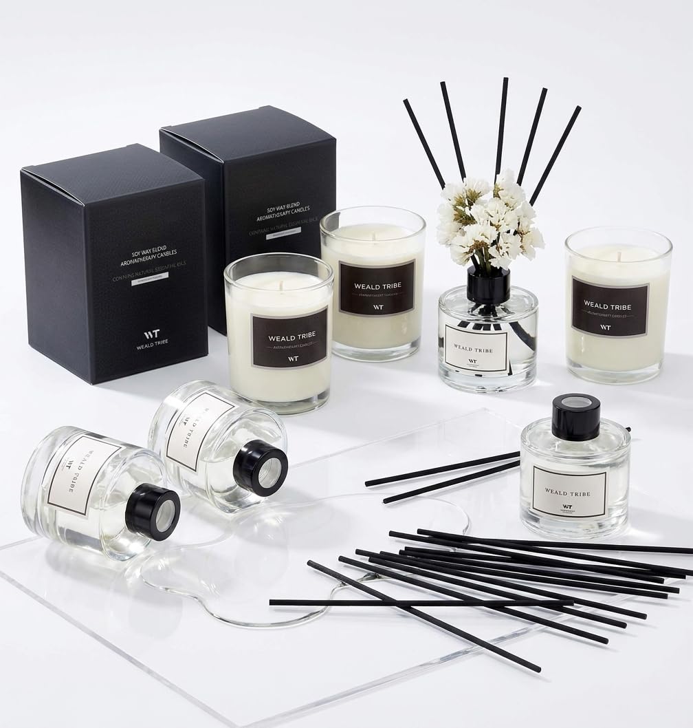 Blumen-Diffusor-Set, 3er-Set (Bambus, Salbei und Meersalz, Sandelholz-Ebenholz-Duft) für Badezimmerzubehör, Schlafzimmerregal, Dekor und Lufterfrischer, Geschenkstäbchen-Entschärfer mit 48 ml