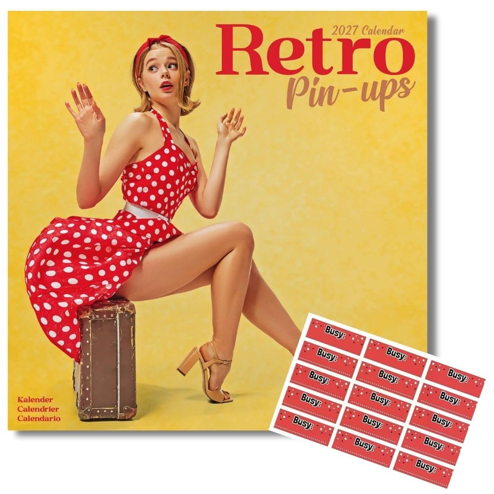 Avonside Retro Pin Ups 2027 Calendar with Organisational Stickers, 16 Month Square Wall Calendar (Sept 2026 - Dec 2027), UK Planner for Vintage Art Fans, Home or Office, 11.6x11.6 in