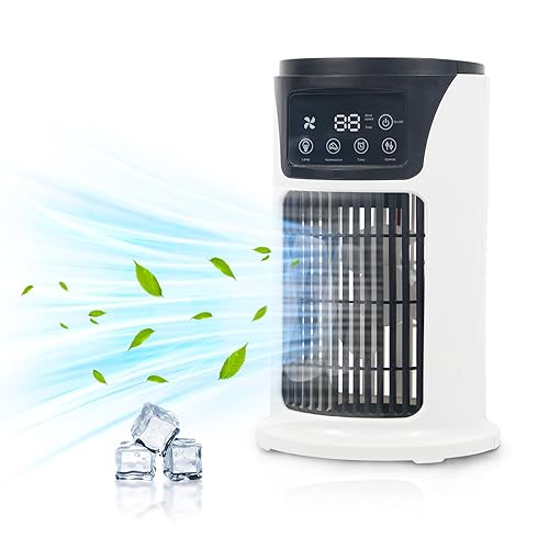Portable Air Conditioner Fan, MAXROCK Portable AC Personal Mini Air Cooler 6 Speed Desk Air Cooling Fan 7 Colors LED Light with Timing Function for Personal Use