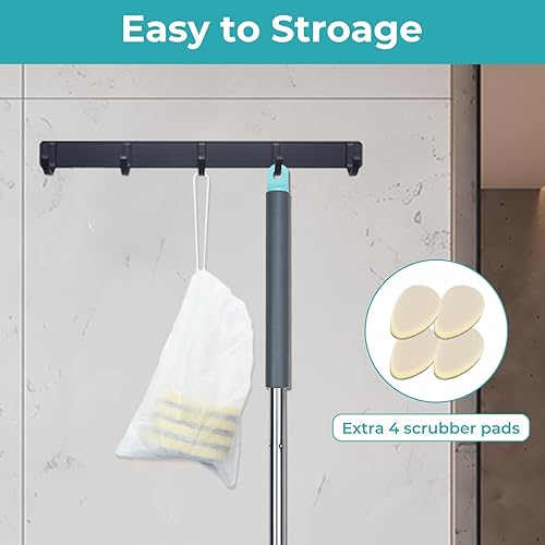 Miniatura 5 de TreeLen Cepillo de limpieza de baño de mango largo con cabezal de 180 y 5 cabezales reemplazables, cepillo de limpieza de baño de 49 pulgadas para