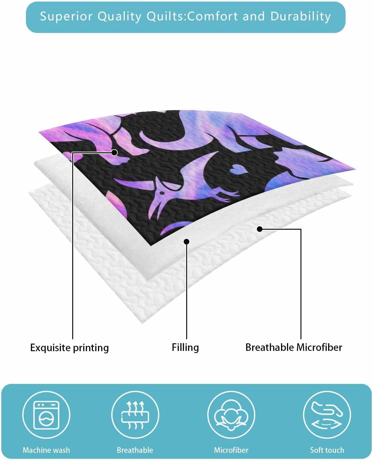 King Quilt Sets with 2 Pillow Shams, Purple Dinosaur Lightweight Summer Quilts King Size, JUST A Boy Who Loves Dinosaur Jungle Animals Bedspreads Coverlet Bedding Set 3 Pieces for All Season