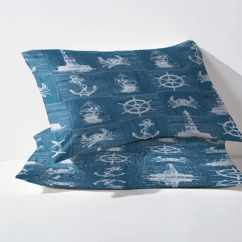 BEDMUST Blue Camping King Size Pillow Case Set – Camper Bus Pattern, Envelope Closure, 20x36 Inches, Polyester