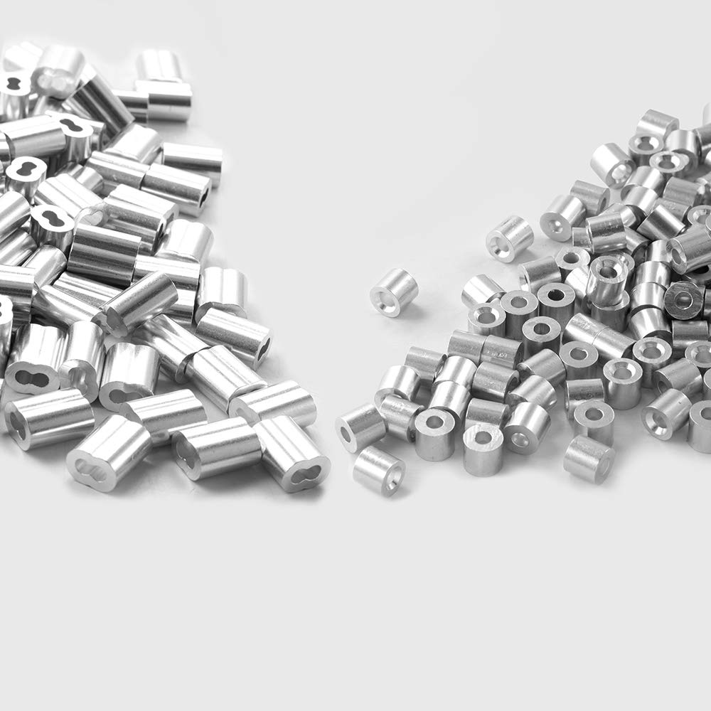 Home Master Hardware 1/8" Aluminio doble barril Ferrule Crimping Loop manga y Crimping Stop manga 200 piezas