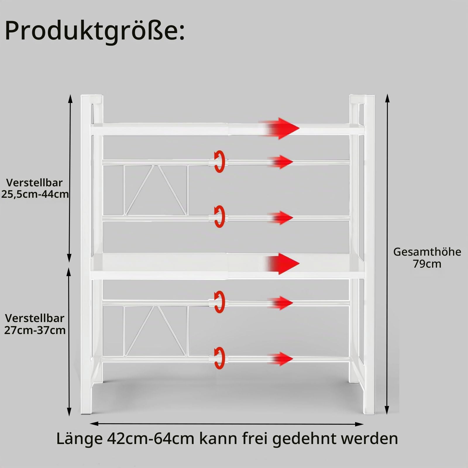 devesanter Mikrowellen Regal 3-Stufiges Ausziehbar arbeitsplatte Bäckerregale mit 6 Haken,Küchenregal Gewürzregal Mikrowellenschrank Organizer für Küchen Ausziehbar von 40-64cm Weiß