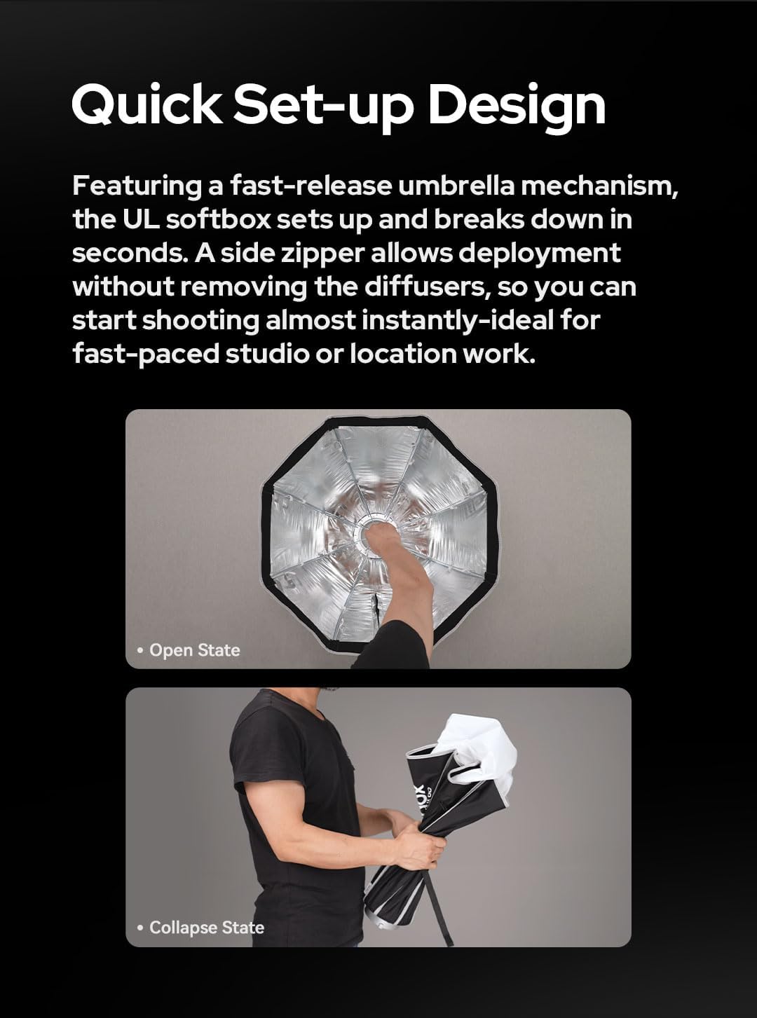 Godox Softbox Godox Quick Release Umbrella Octagonal Softbox,Bowens Mount with Removable Front and Inner Diffusers/Grip/Diffuser Plate for Photography, Live Streaming (UL-Box Octa-90)