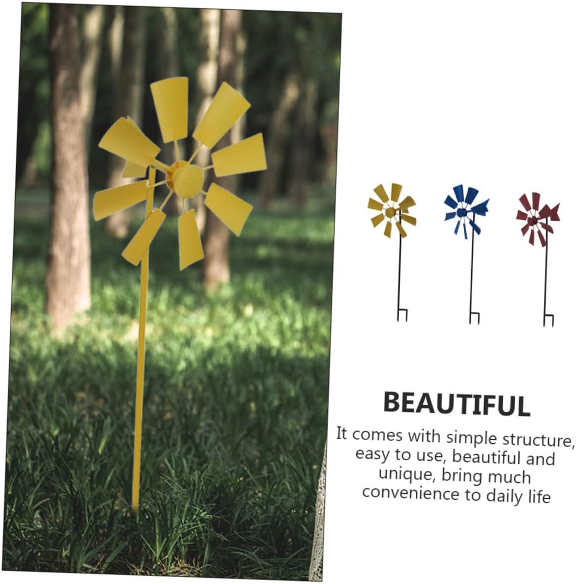 3Pcs Outdoor Metal Windmill Spinner Decor for Garden Courtyard Patio Kinetic Pinwheel Lawn Ornament Ground Stake Colorful Garden Decoration