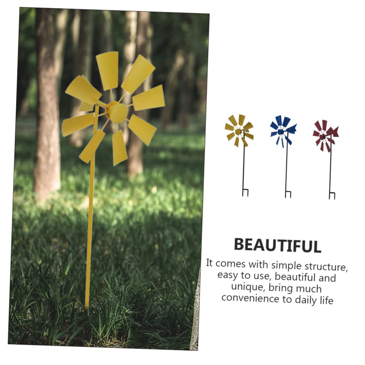 HEMOTON 3 Stück Metall Windmühlen für Garten und Außenbereich | Dekorative Gartenstecker für Park und Hof, Leicht zu Verwenden, Sichere Ausführung, Einzigartige Optik