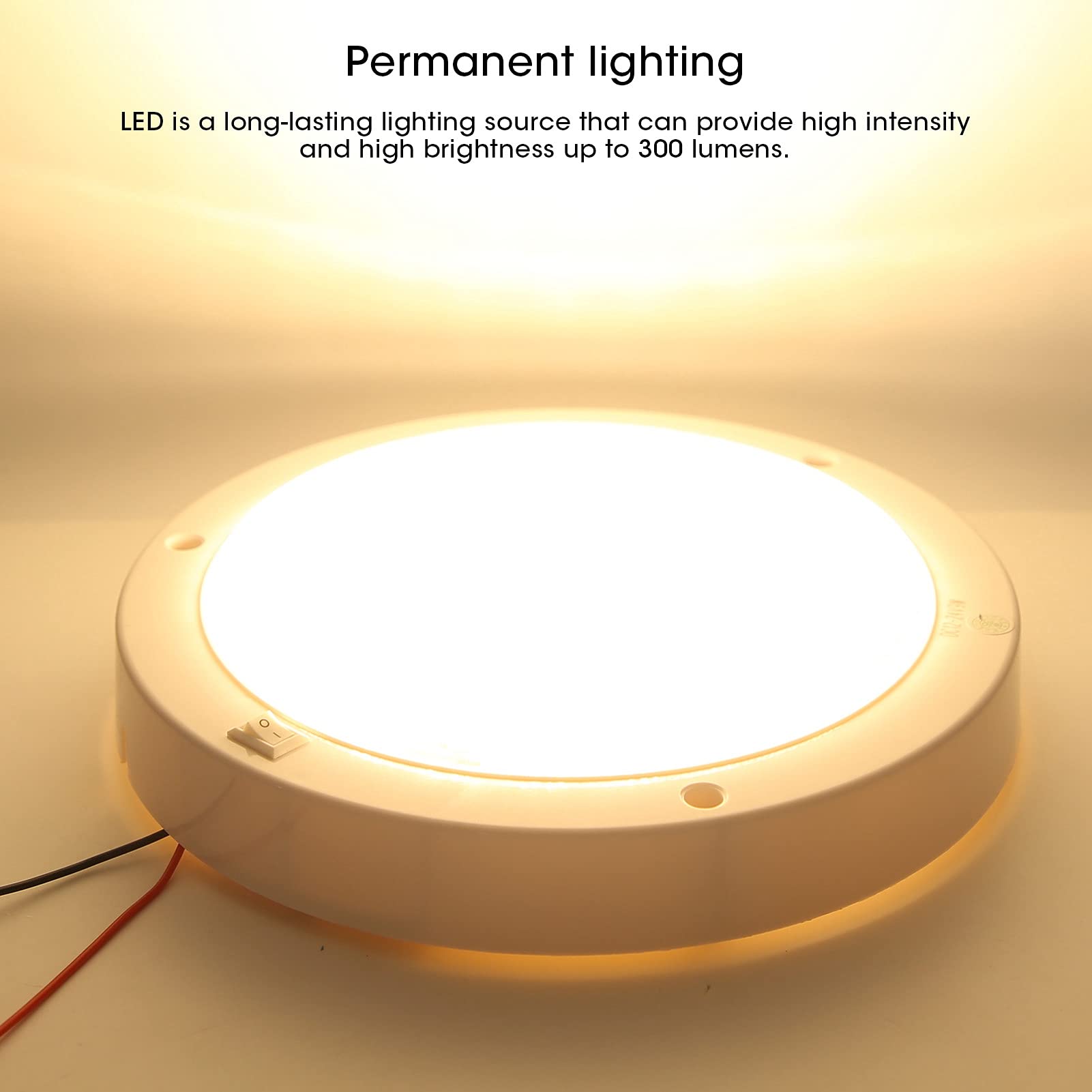 Plafonnier à LED pour Camping car, 12V 300 LM Caravane Lampe de Plafond Éclairage avec Interrupteur Marche/Arrêt et Indicateur Bleu éclairage de Remplacement Solaire Adapté Aux Bateau (Blanc Chaud)