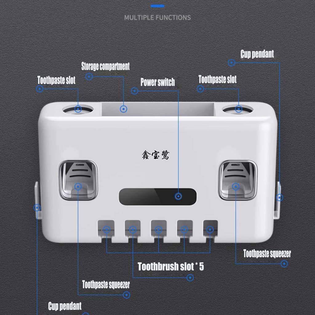 TJH Esterilizador de Cepillo de Dientes eléctrico Inteligente, Secador de esterilización con Cepillo de Dientes UV,Juego de Vasos de Cepillado para Bastidor montado en la Pared -Cuide la Salud bucal