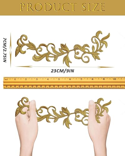 Miniatura 7 de 6 piezas de hojas metálicas bordadas para planchar con estampado de flores y vides, apliques de encaje, diseño largo de desplazamiento para vestido,