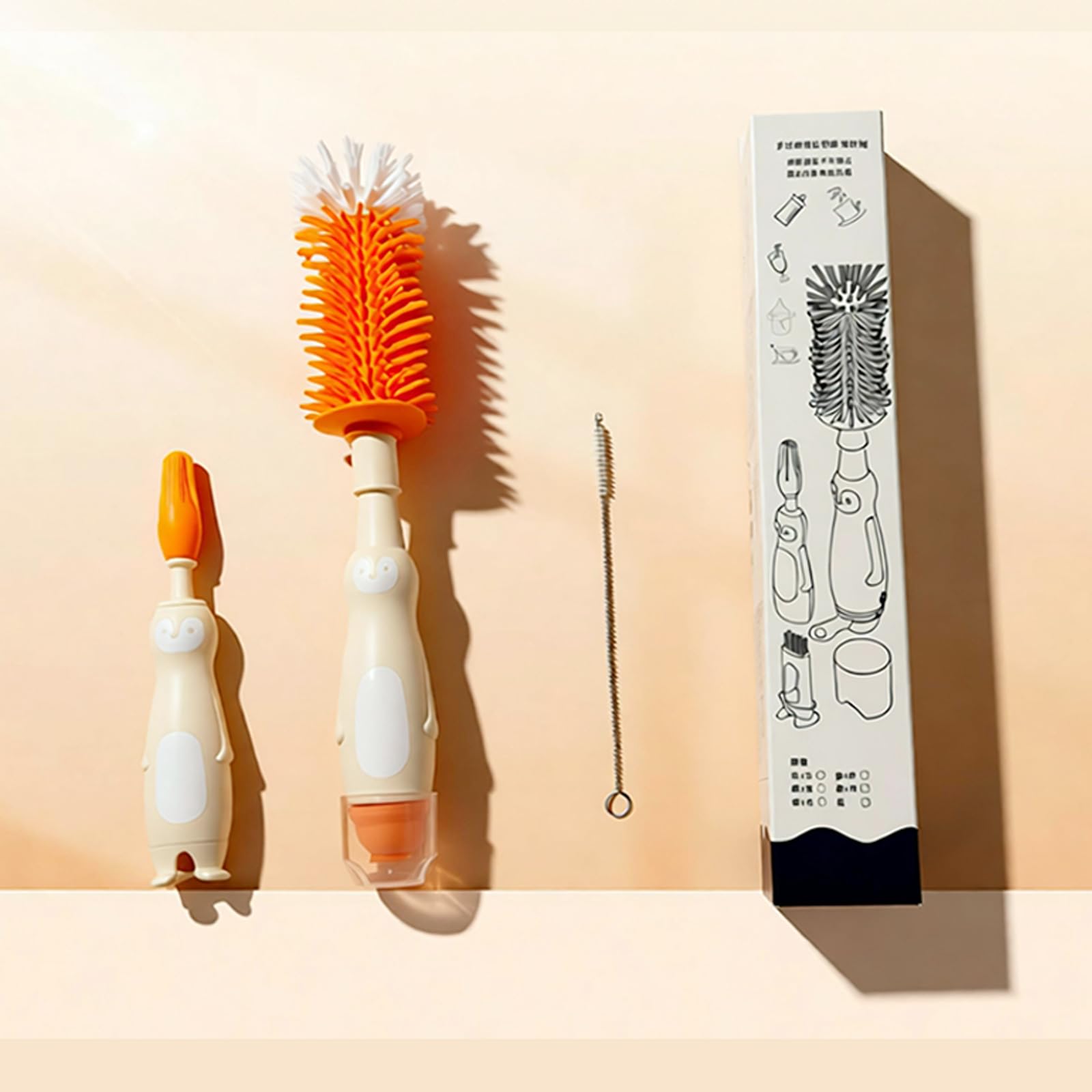 Gyhz Orange Silicone Cleaning Brush Kit With Soap-Dispensing Handle – 5-In-1 Bottle & Crevice Cleaning Brushes, Food-Grade Silicone, Rust-Free, Dishwasher Safe (Blush)