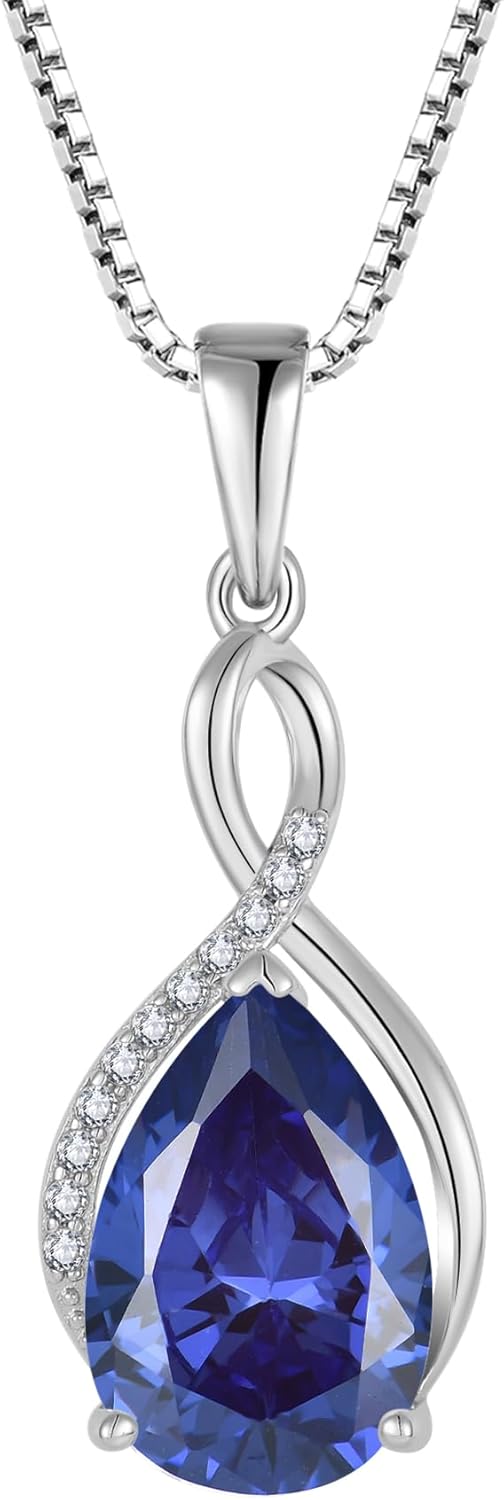 8×12MM Birthstone Necklace for Women 925 Sterling Silver Infinity Pendant Teardrop Cubic Zirconia Necklaces, with Jewelry Box