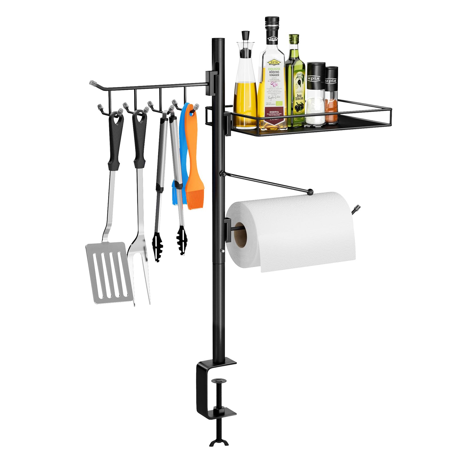 HULISEN 3-in-1 Grill Accessory Organizer Caddy, BBQ Utensil Holder for Blackstone Griddle, With Paper Towel Holder & Tool Hook, Outdoor Condiment Caddy for Camping Tailgating RV Table