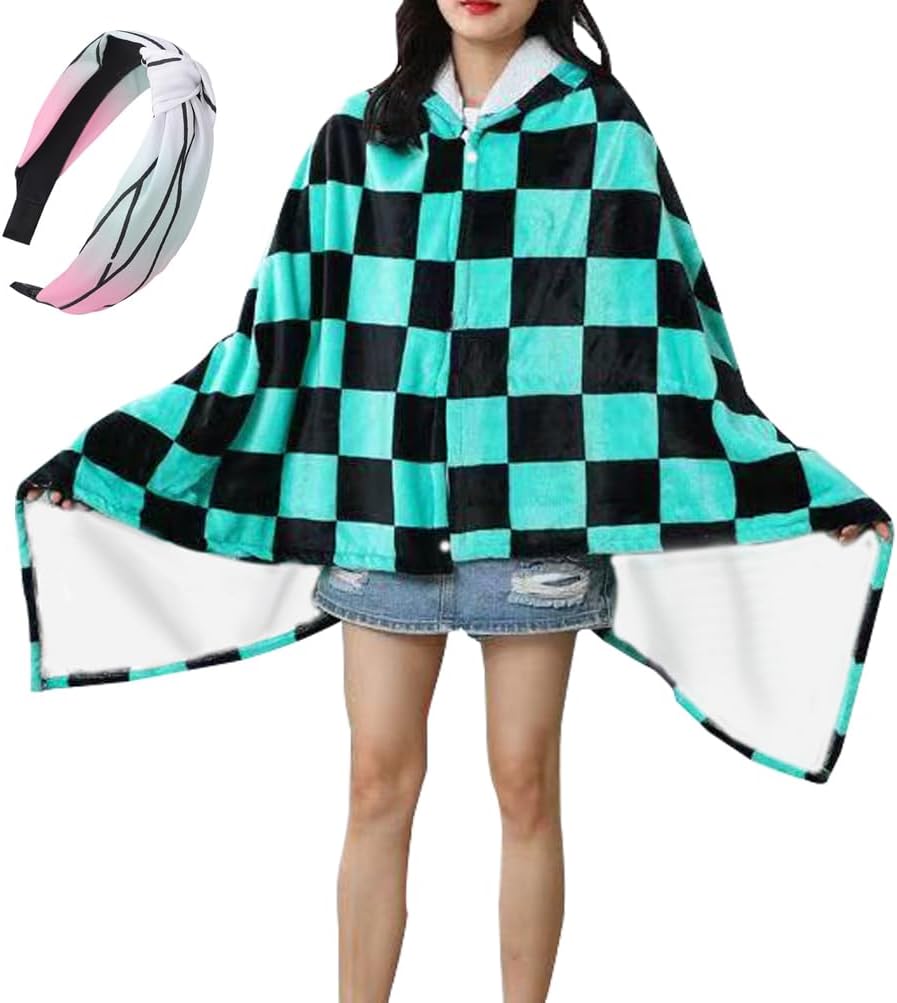 Giyuu Hooded Wearable Shawl Blanket Urokodaki Sakonji Hoodie Throw Blanket Cloak Shawl