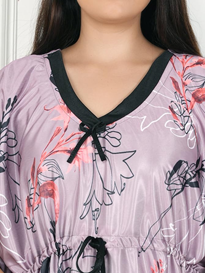 Image of Women's Printed Satin Blend Kaftan Nighty /Nightgown /Nightwear /Maxi WSR-185