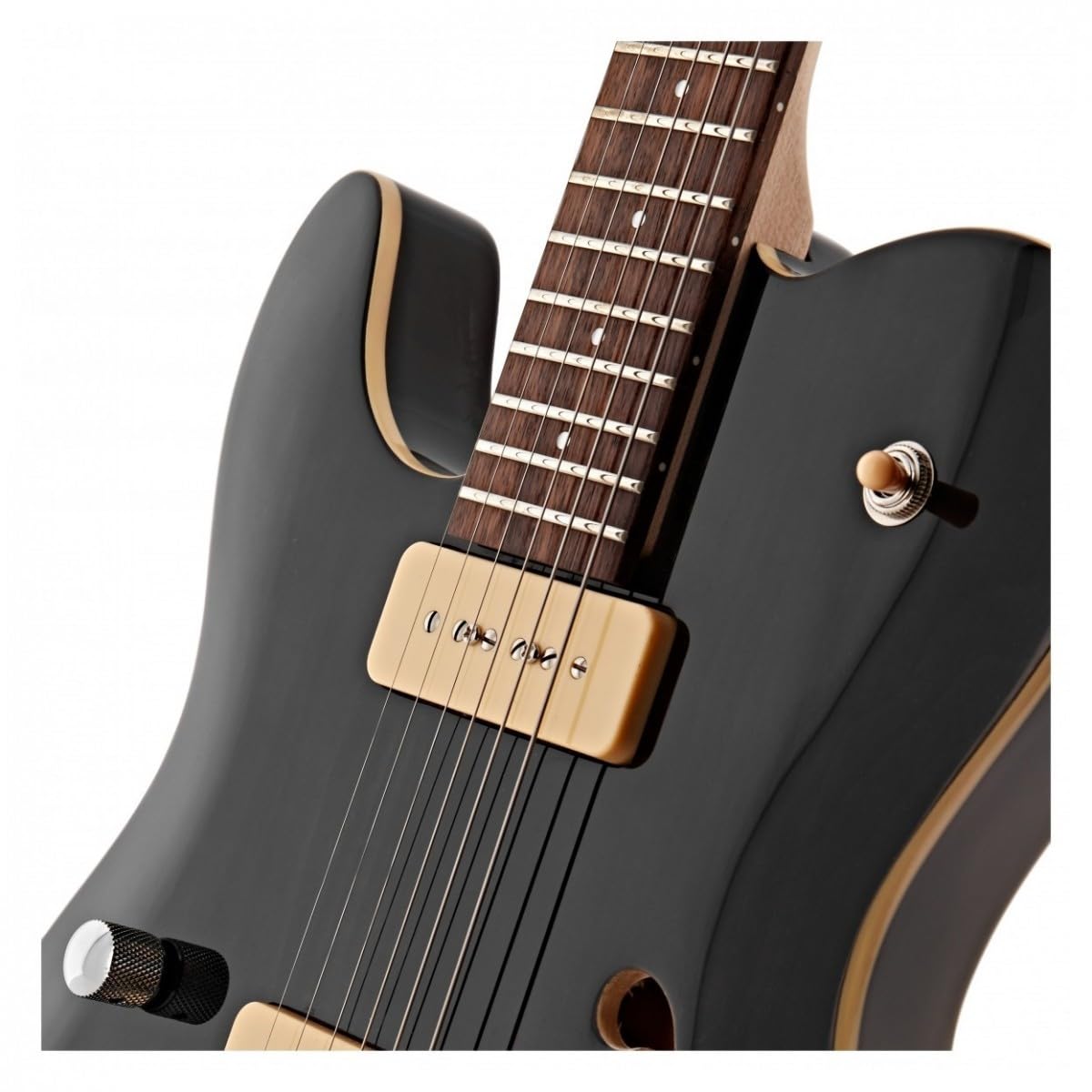 Chitarra elettrica mancina 734 SH di G4M, nero trasparente | Mancina con Scala 25,5", Calore Humbucker e Chiarezza Single-Coil, Corpo Mogano con Foro F, Capotasto Nubone