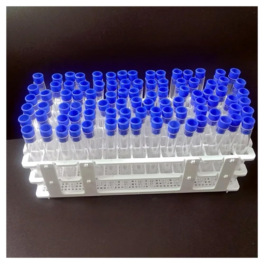 100 tubos de plástico de laboratorio de 13 x 100 mm (8 ml) con 1 gradilla de 90 orificios