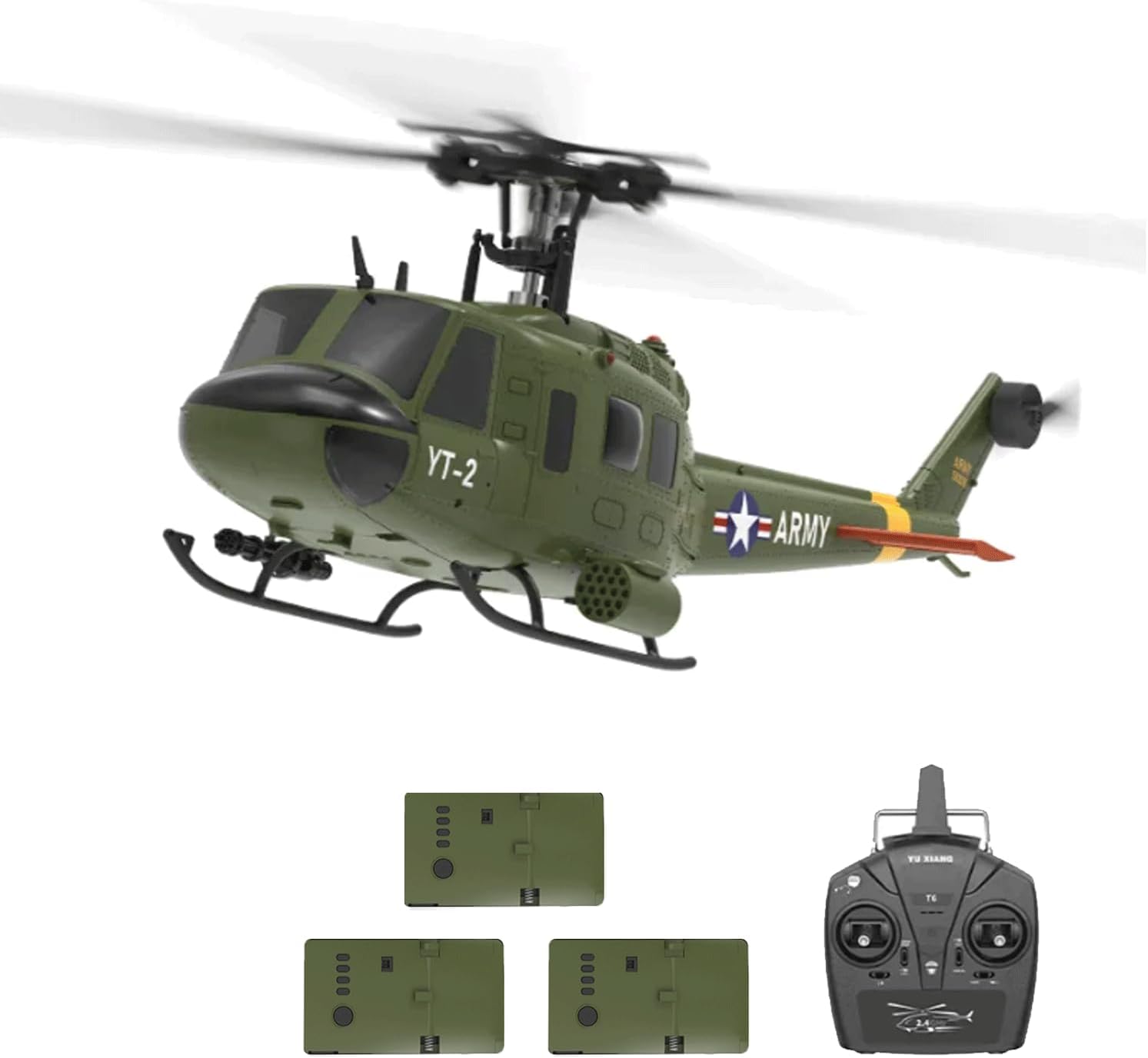 YUXIANG F07 UH-1D RC Helicopter Toys for Adults, 1/34 Scale 2.4G 6CH 6G/3D Stabilized Aircraft 6-Axis Gyro Brushless Flybarless Helicopter for UH-1 Huey - RTF / 3 Battery