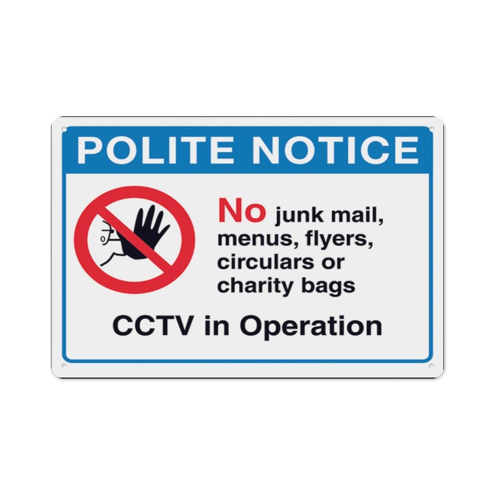 peiyeety Polite Notice, No Junk Mail, Menus...Cctv In Operation Aluminum Tin Warning Signs For Home Outdoor Garden 8X12 Inches
